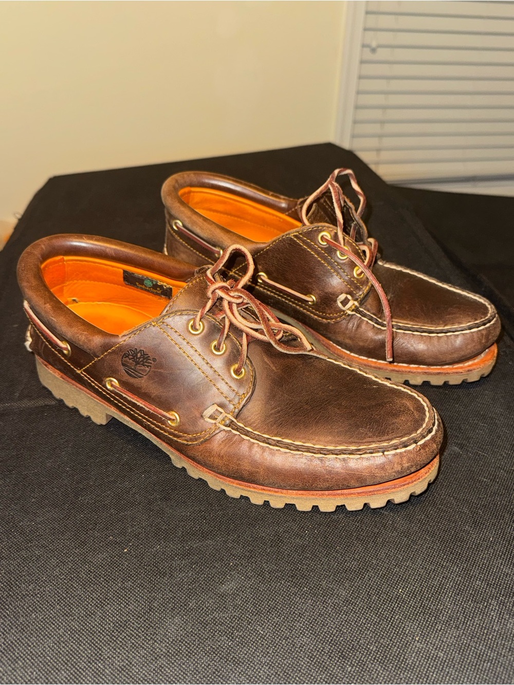 Timberland 3 Eye Lug Boat Shoes Brown Mens Leather Size 10.5 W